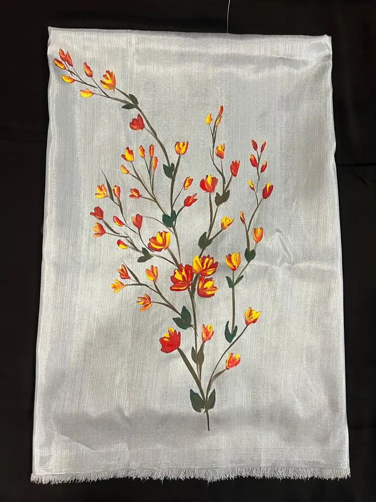 Grey Dress Material with Orange Blossom