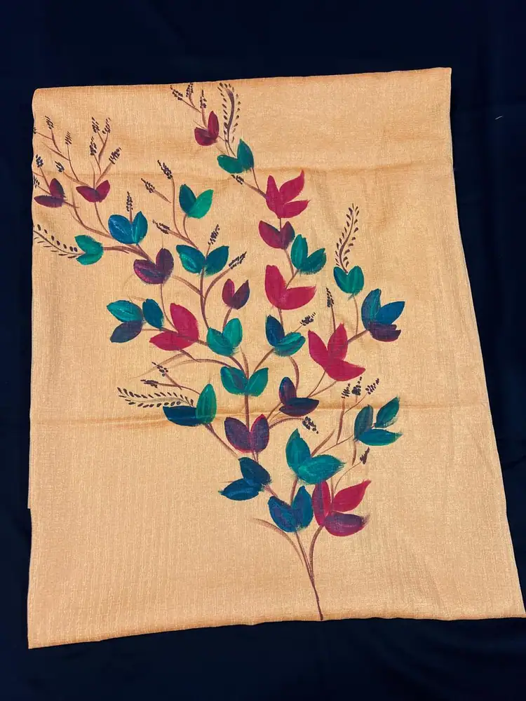 Mustard Dress Material with Colourful Leaves