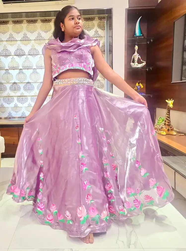 Lavender Shimmer Floral Lehenga