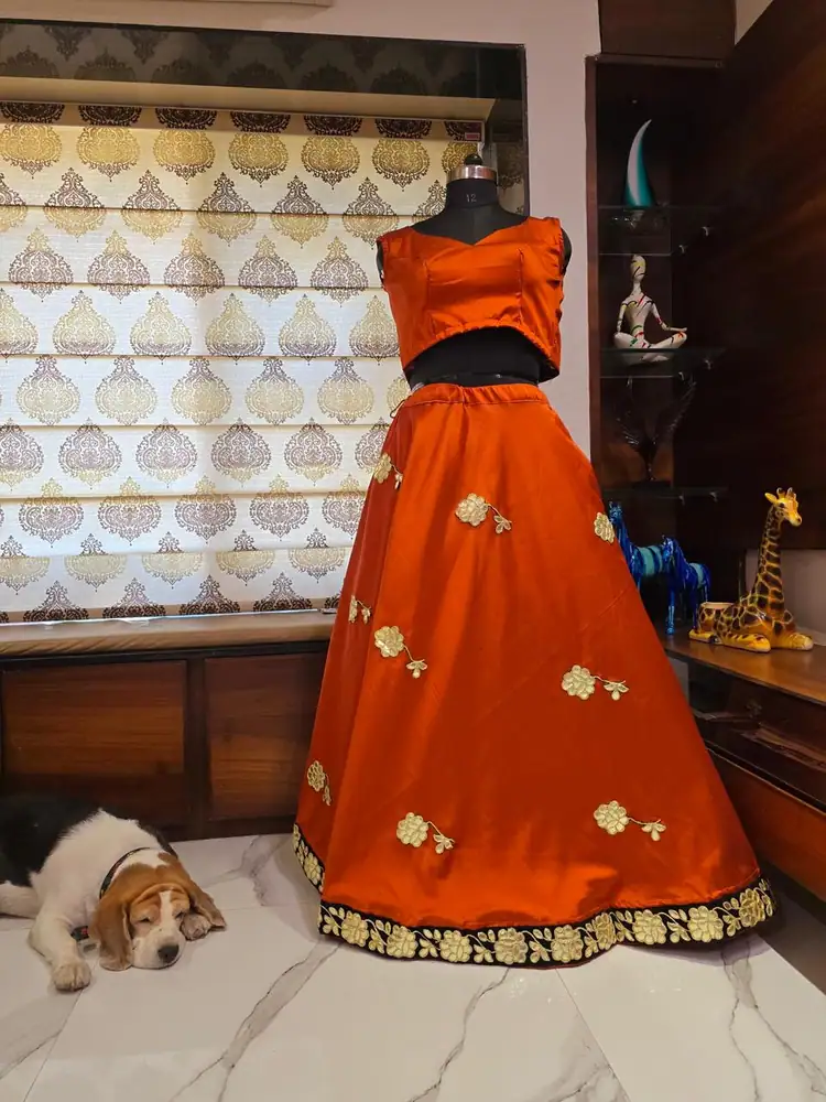 Peachy Orange Embroidered Lehenga